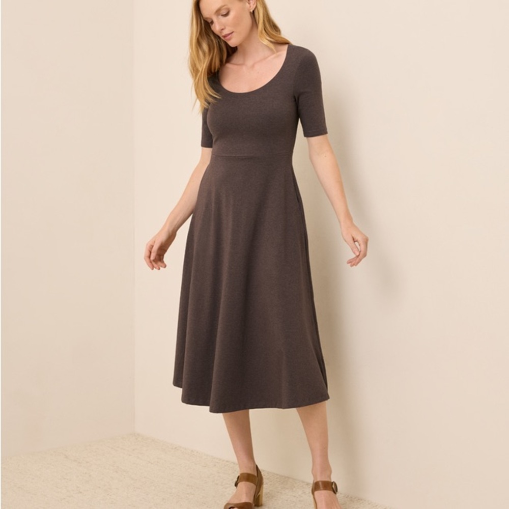 Pact Brown Scoop-Neck Midi Dress